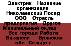 Электрик › Название организации ­ Николаевский Посад, ООО › Отрасль предприятия ­ Другое › Минимальный оклад ­ 1 - Все города Работа » Вакансии   . Брянская обл.,Сельцо г.